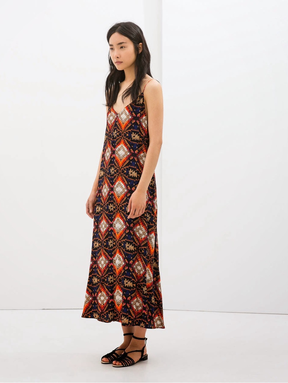 Zara Aztec Printed Boho Maxi Slip Dress Sz XS